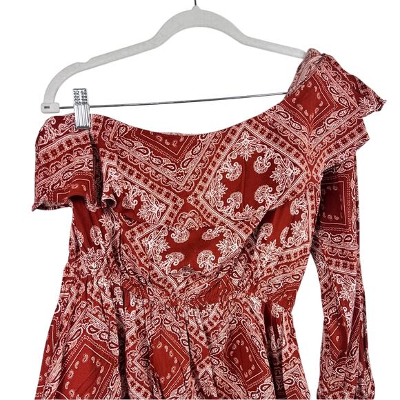 Savanna Jane New Bandana Print One Shoulder Ruffle Peplum Hem Top Large Western - Picture 2 of 12